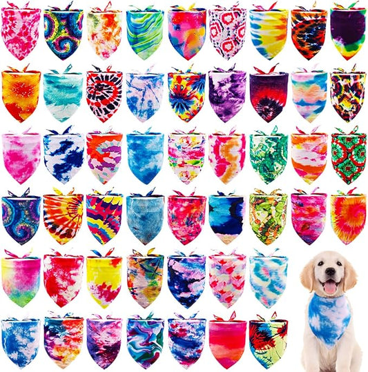 100PCS Dog Bandanas Tie Dye Bulk for Small Medium Breed Dog Big Kerchief Washable Triangle Bibs Head Scarves Scarfs for Boys and Girls Grooming Accessories Costume