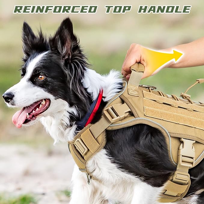 Tactical Dog Harness Vest with Handle Tactical Dog Harness for Large Dogs No Pull Adjustable Pet Harness Reflective K9 Military Service Dogs Harnesses for Walking Hiking Training (L)