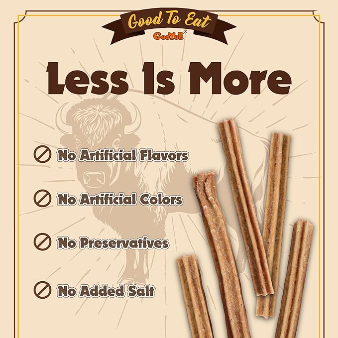 Gootoe Buffalo Dog Treats, Buffalo Bites Stick (Large) 8oz - Natural Low-Fat Chews for Training & Rewards, Limited Ingredient, Perfect for Medium Dogs, Resealable Bag