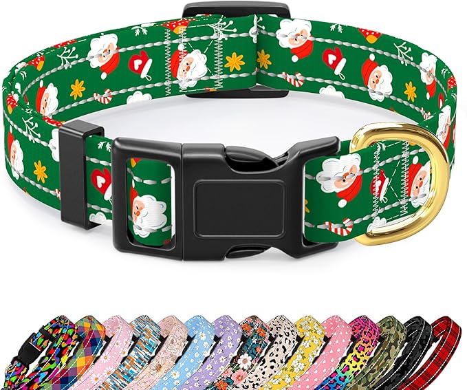 Reflective Dog Collar, Cute Christmas Style Dog Collar for Small Dogs, Soft Nylon Puppy Collar for Boy and Girl Female Dog, Adjustable Pet Collars with Quick Release Buckle,Green XS Dog Collar