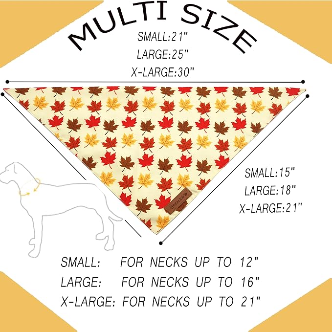 Realeaf Fall Dog Bandanas 2 Pack, Orange Pumpkin and Leaf Print Pet Scarf for Boy and Girl, Premium Durable Fabric, Holiday Bandana for Large and X-Large Dogs (X-Large)