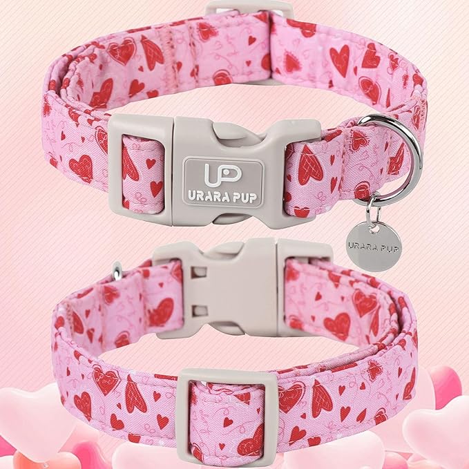 Valentine's Day Collar - Pink Heart Quick Release for Puppy Dogs