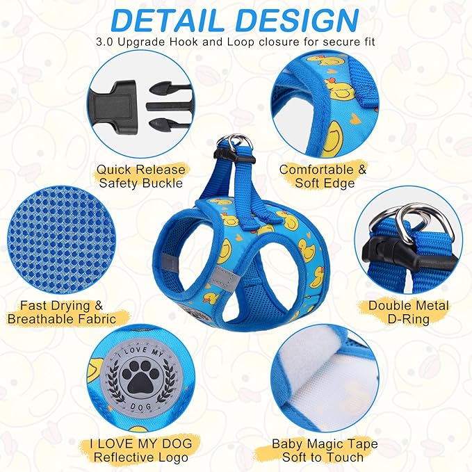 BEAUTYZOO Step in Dog Harness and Leash Set,Reflective Dog Harness No Pull No Choke Puppy Harness for Small Medium Large Dogs Cats,Soft Padded Mesh Vest Harnesses for Girl and Boy Pets, Duck Blue XS