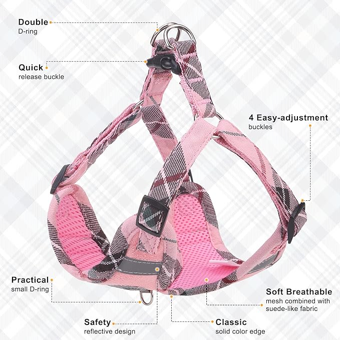 BEAUTYZOO Step in Dog Harness Collar and Leash Set for Small Medium Large Dogs, No Pull No Choke Puppy Harness, Soft Mesh Reflective Pet Padded Vest Adjustable for Doggie Girl or Boy,Chihuahua, Pink S