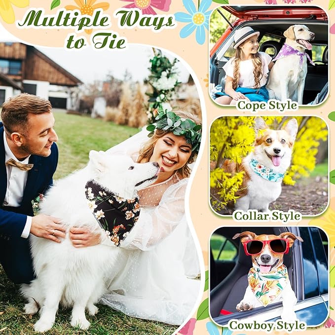 200 Pcs Dog Bandana Bulk Spring Summer Hawaii Pet Party Bandana Scarf Adjustable Puppy Kerchief Triangle Bibs Holiday Grooming Supplies for Small Medium Dogs Cat Costume Accessory Outfit(Flower)