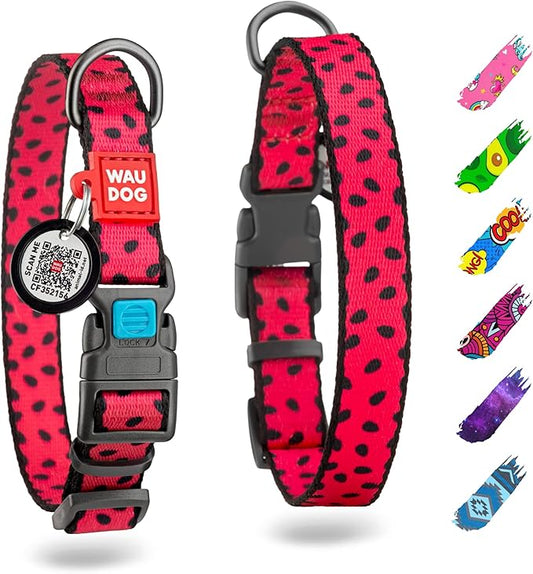 WAUDOG Nylon Dog Collar - Adjustable Dog Collar for Large Dogs, Small & Medium Dogs - Breakaway Puppy Collars for Large Breed Dogs - Boy & Girl Dog Collars with Durable Plastic Buckle and QR Dog Tag