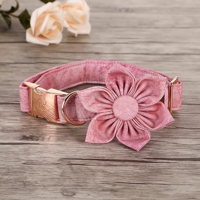 Elegant little tail Pink Girl Dog Collar for Female Dogs, Pet Collar Adjustable Dog Collars with Flower Gift for X-Large Dogs