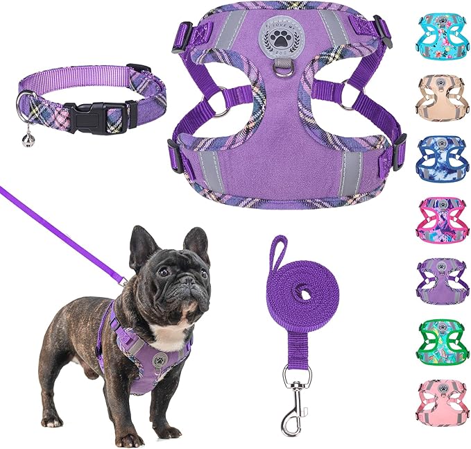 BEAUTYZOO Step in Dog Harness Collar and Leash Set for Small Medium Large Dogs, No Pull No Choke Puppy Harness, Soft Mesh Reflective Pet Padded Vest Adjustable for Doggie Girl or Boy,French Bulldog