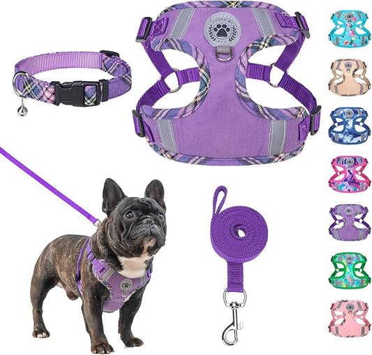 BEAUTYZOO Step in Dog Harness Collar and Leash Set for Small Medium Large Dogs, No Pull No Choke Puppy Harness, Soft Mesh Reflective Pet Padded Vest Adjustable for Doggie Girl or Boy,French Bulldog