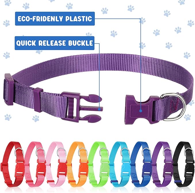 Sanwuta 18 Pcs Adjustable Dog Collar - 9 Colors Nylon Soft Neoprene Padded Heavy Duty Medium Pet Collars with Quick Snap Buckle for Medium Dogs