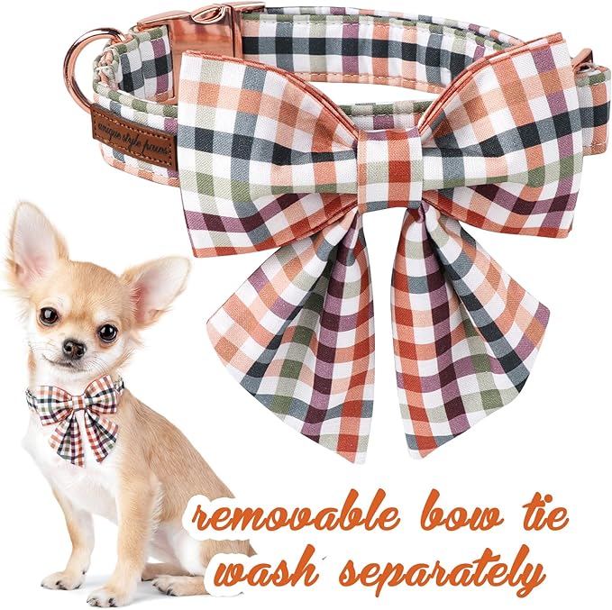 Unique Style Paws Cotton Dog Collar with Bow Floral Plaid Colorful Dog Collar with Bow Tie for Small Medium Large Dogs Pets Gifts