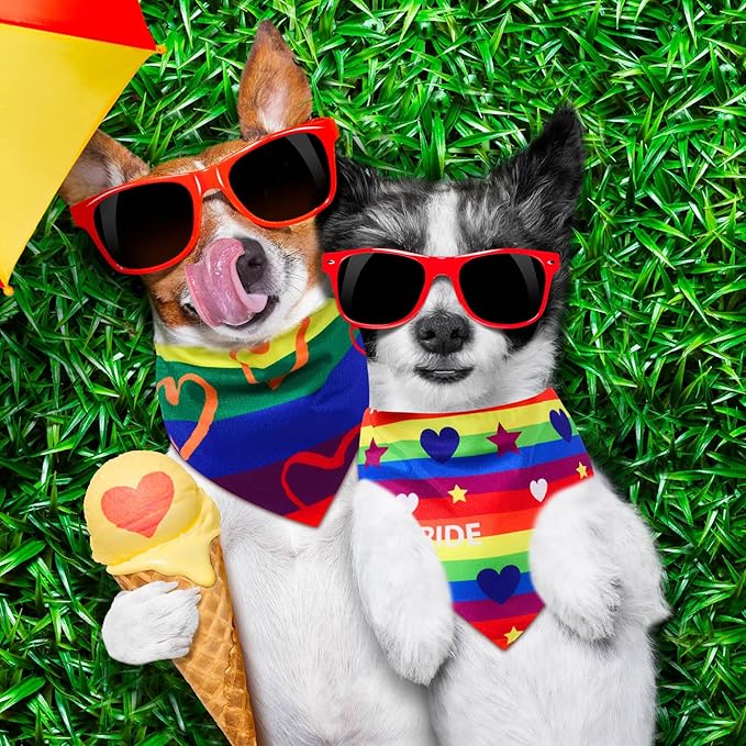 48 Pcs Pride Dog Bandanas LGBT Pet Scarves with Rainbow Color Rainbow Stripe Dog Cat Bandana for Boys and Girls Summer Holiday Triangle Scarf for Medium Pet Costume Accessories