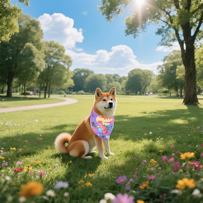 10PCS Dinosaur Dog Bandanas Pack for Small XS Breed Dog Pink Purple Yellow Blue Kerchief Triangle Bibs Scarves for Boys and Girls Grooming Costume