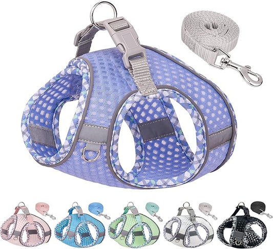 Summer Soft Dog Harness and Leash Set,Ultra Thin Breathable Diamond Mesh, Step in Adjustable Dog Harness with Padded Vest for Medium Size Dogs in Hot Weather Lavender L
