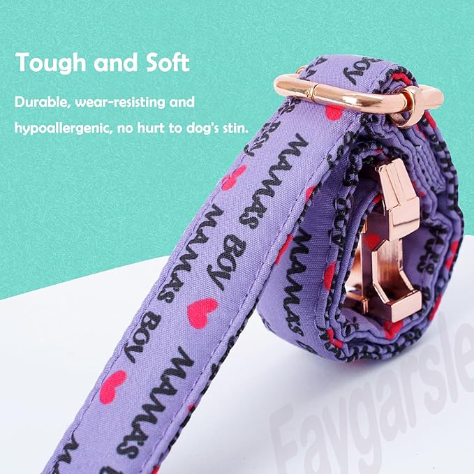 Faygarsle Purple Dog Collar for Small Medium Large Dogs Cute Puppy Collars for Male Dogs Letter Patterned Dog Collars for Summer Spring Wedding Puppy Necklace Boy Dog Collar M