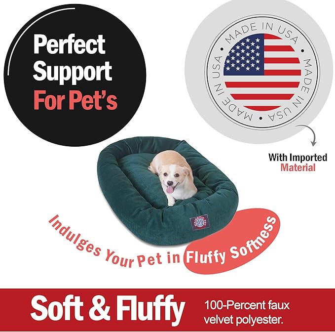 Majestic Pet 32 Inch Micro Velvet Calming Dog Bed Washable 32x23x7 (inch) – Cozy Soft Round Donut Dog Bed with Spine for Head Support - Pet Bed Medium – Marine (2025)