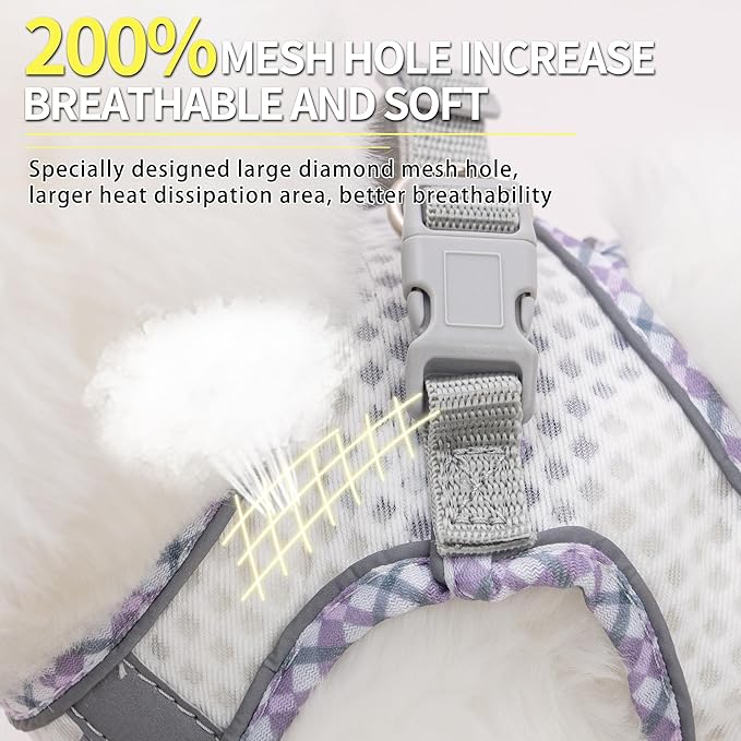 Summer Soft Dog Harness and Leash Set,Ultra Thin Breathable Diamond Mesh, Step in Adjustable Dog Harness with Padded Vest for Medium Size Dogs in Hot Weather White L