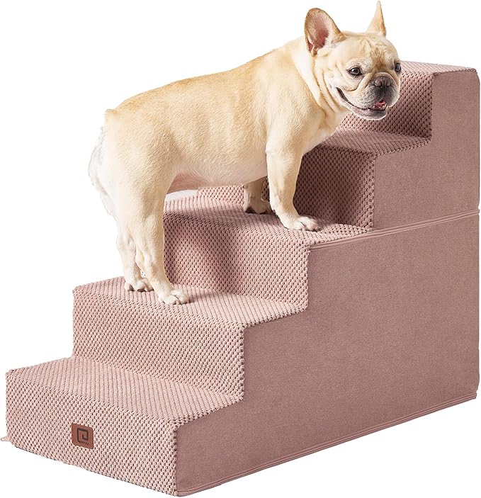 EHEYCIGA Dog Stairs for High Bed 22.5”H, 5-Step Dog Steps for Bed, Pet Steps for Small Dogs and Cats, Non-Slip Balanced Pet Ramp Indoor, Pink