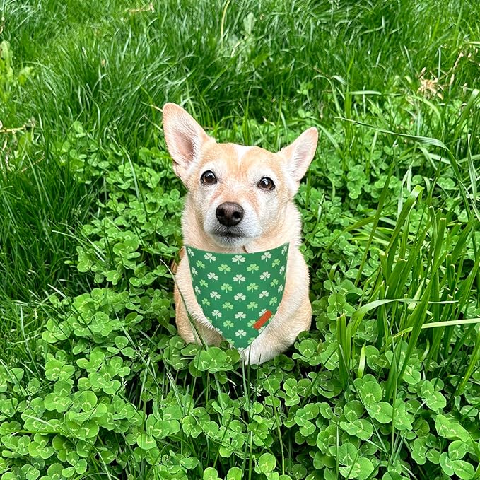 PTDECOR St.Patrick's Day Dog Bandana,Green Shamrock Reversible Holiday Dog Scarf, Multi Size, Triangle Irish Bandanas for Medium Large Pets (Large)