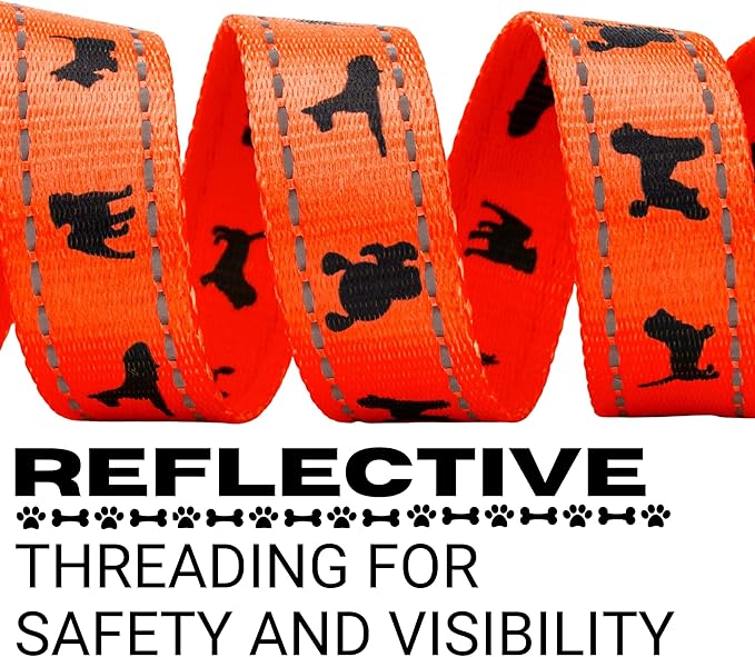 EcoBark Dog Leash - Soft & Reflective Dog Leashes with Padded Handle - Strong Durable Heavy Duty - Training and Pulling for Small, Medium or Large Dogs (Orange Dog Leash)