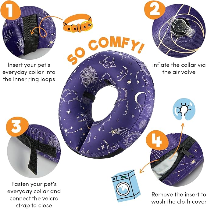 BENCMATE Protective Inflatable Collar for Dogs and Cats - Soft Pet Recovery Collar Does Not Block Vision (Constellation, Small)