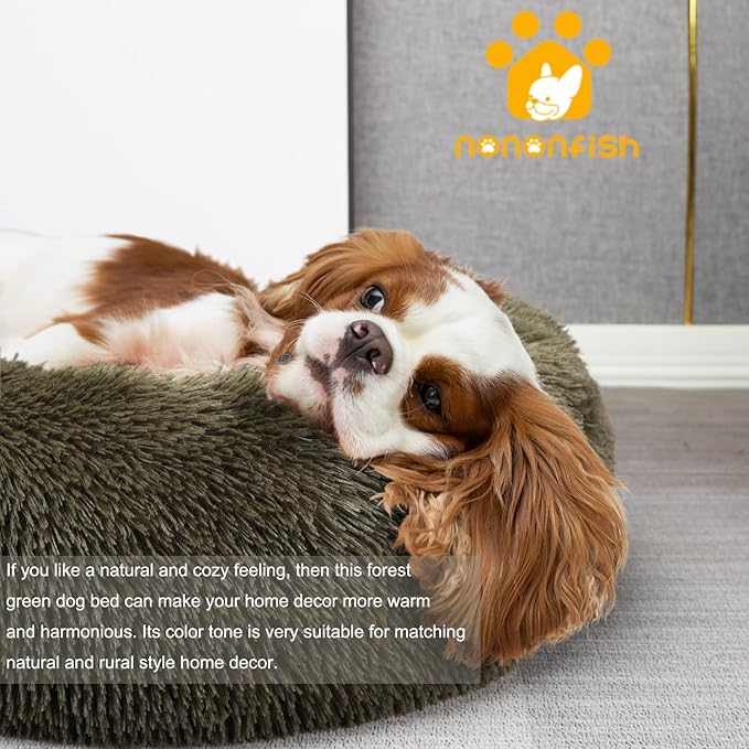 Calming Dog Beds for Small Dogs Washable Donut Puppy Bed with Anti-Anxiety Fits up to 15 lbs Pets,23 Inches Green