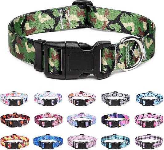 Adjustable Dog Collar with Patterns, Ultra Comfy Soft Nylon Breathable Pet Collar for Small Medium Large Dogs (M, Dog Camouflage Green)
