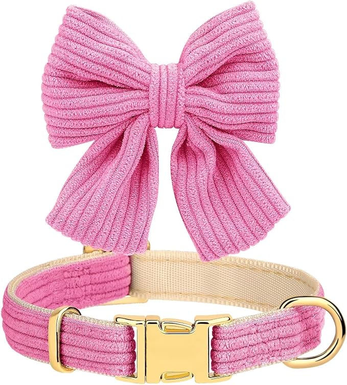 Didog Cute Small Dog Harness Collar & Leash Set, Adjustable Dog Collars and Leashes with Bowtie, Breathable Soft Mesh Padded Dog Vest for Puppies Small Dogs & Cats Walking, Hot Pink, M