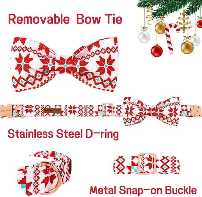 Unique style paws Christmas Dog Collar with Bow Tie Red White Grid Cotton Collar Adjustable Puppy Plaid Collar for Small Medium Large Dogs-XL