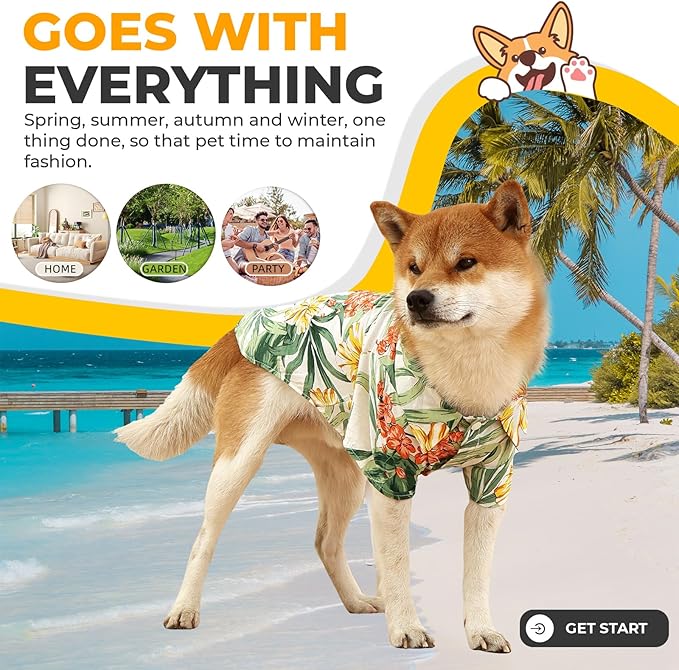 Dog Shirt Hawaiian Dog and Cat Summer T-Shirts Dog Style Floral Breathable Cool Clothes Hawaiian Shirts for Dogs and Cats Owner and Pet Shirts are Sold Separately