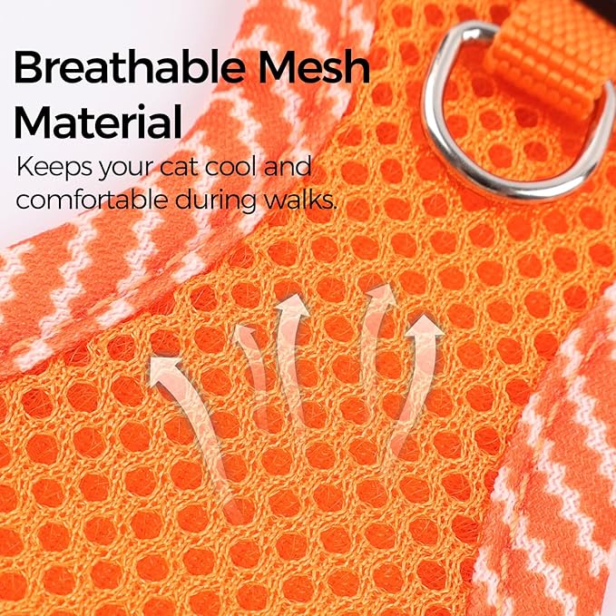 Cat Harness and Leash Escape Proof Small Kitten Harness Abyssinian Cat Vest for Walking Travel, Orange, S