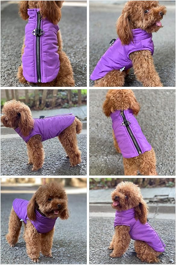 Purple Dog Winter Vest with Cotton Lining, Waterproof Ultra Warm Coat, Windproof Zippered Jacket, Breathable Soft Coat for Small to XXXL Dogs