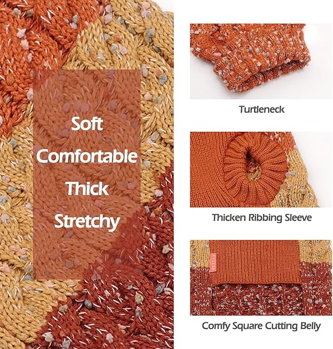 KYEESE Dog Sweater Color Block Dog Sweaters for Medium Dogs Boy with Fuzzy Thread Knitted Turtleneck Dog Sweater for Medium Dogs Fall Winter Dog Clothes, Brown, XXL