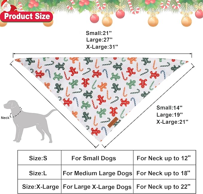 ADOGGYGO Christmas Dog Bandanas, Xmas Tree Candy Scarf, Premium Durable Fabric, White Christmas Bandanas for Extra Large Dogs Pets (X-Large)