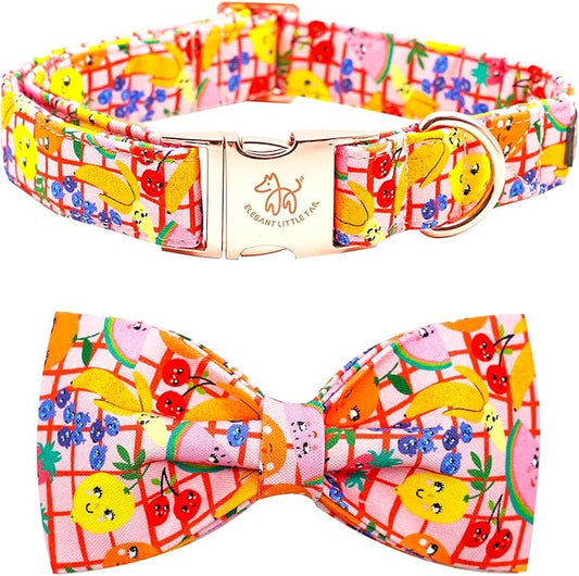 Elegant little tail Dog Collars with Bow - Fruit Print Dog Collar Cute Bowtie Girl Boy Pet Collar for X-Small Puppy