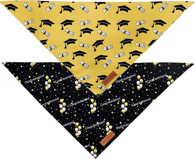 Realeaf Graduation Dog Bandanas 2 Pack, Reversible Pet Scarf for Boy and Girl, Premium Durable Fabric, Holiday Bandana for Small Medium Large and Extra Large Dogs (Graduation, Small)