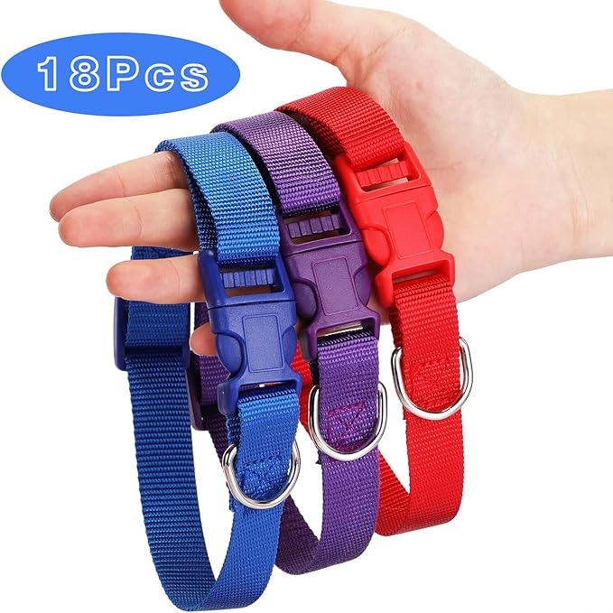 Sanwuta 18 Pcs Adjustable Dog Collar 9 Colors Nylon Soft Neoprene Padded Heavy Duty Medium Pet Collars with Buckle for Medium Dogs(Large,Bright Color)