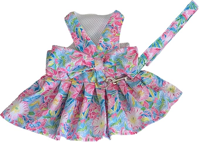 Dog Dress Bow Tie Harness Leash Set Harness Dress for Small Dogs Cute Dog Pet Girl Puppy Summer Clothes for Female Bunny Clothes Yorkie Chihuahua Training Walking (X-Small, Puparazzi)