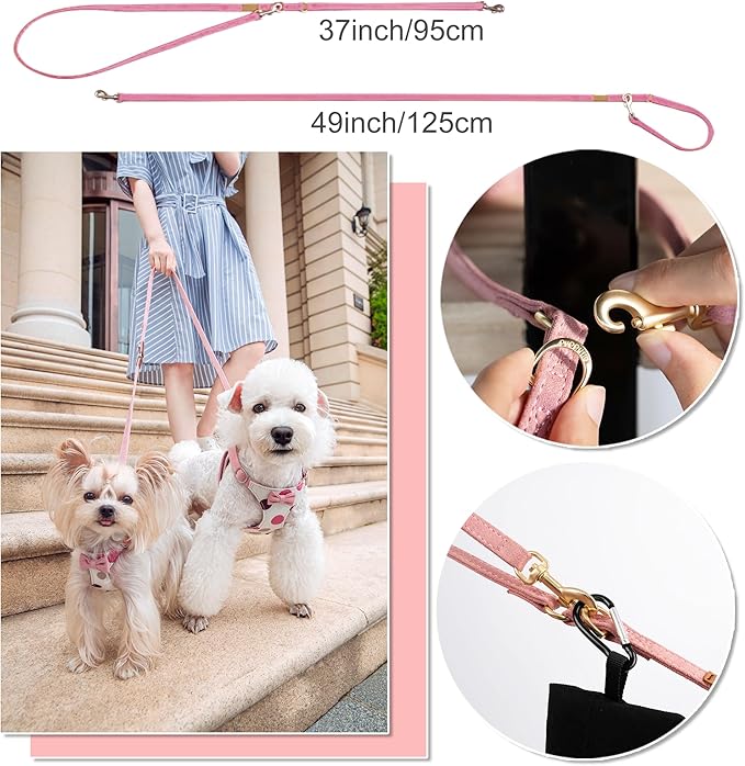 Puppytie No Pull xs Dog Harness with Multifunction Dog Leash,Soft Adjustable No Choke Escape Proof Pet Harness Vest,Suede Bow Pink,XXS