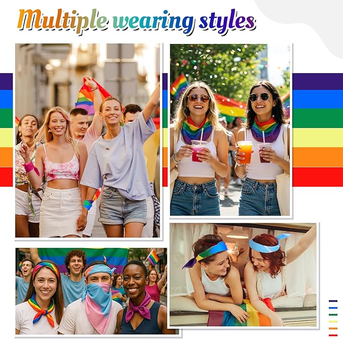 4 Pack Rainbow Bandanas Trans Pride Bisexual, Lgbt Square Scarves Lesbian Single Sided Print Headwrap Handkerchiefs Pride Flag Bandana