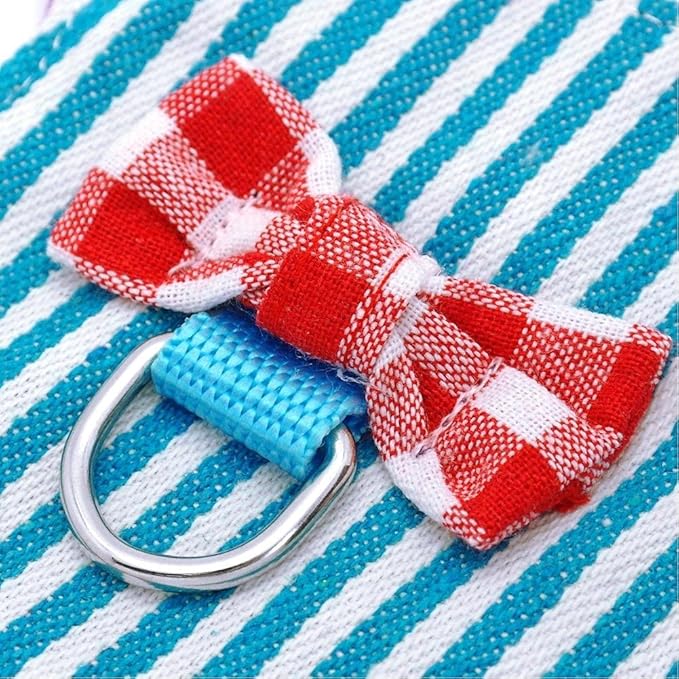 Small Pet Outdoor Walking Harness Vest and Leash Set with Cute Bowknot Decor Chest Strap Harness for Rat Ferret Hamster Squirrel Clothes Accessory, Blue Stripe