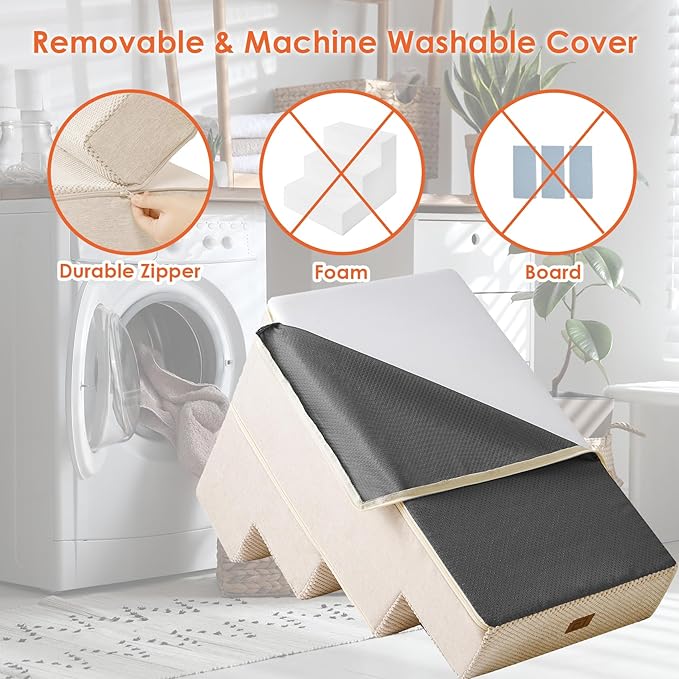 EHEYCIGA Dog Stairs for Bed 20”H, 4-Step Extra Wide Dog Steps for High Bed, Pet Steps for Small Dogs and Cats, Non-Slip Balanced Pet Ramp, Beige