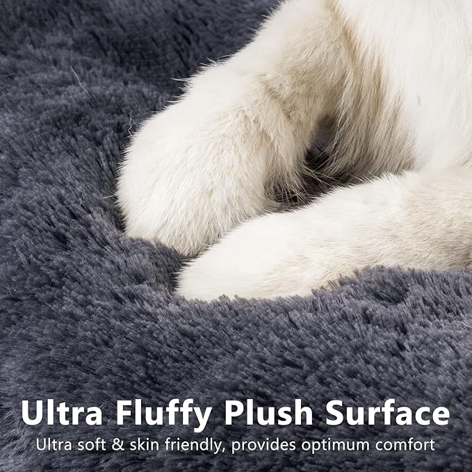 JOEJOY Large Dog Bed Crate Pad, Deluxe Plush Washable Dog Beds Fulffy Soft Kennel Pad Anti-Slip Pet Sleeping Mat for Large Medium Small Dogs, 35" x 21", Grey