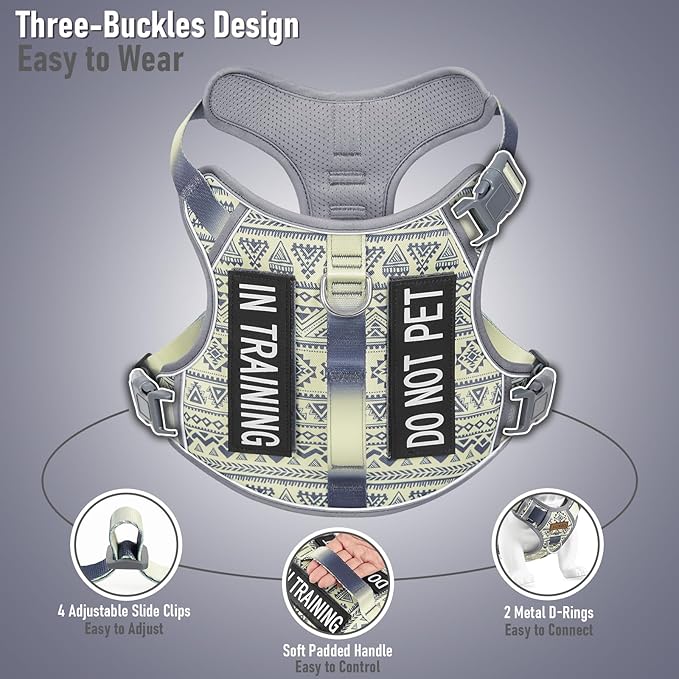 No-Pull Dog Harness for Small Breeds, Anti-Escape Walking Reflective Adjustable Lightweight Puppy Vest, Breathable Oxford Material, Easy On/Off With Neck Buckle, Gray XS