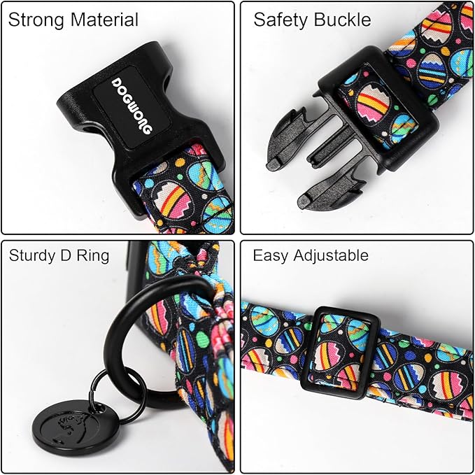 DOGWONG Easter Dog Collar, Black Egg Dog Collar Soft Durable Adjustable Costume Cute Easter Puppy Collar for Small Medium Large Dog