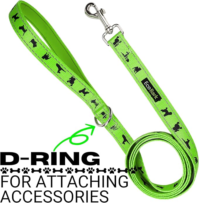 EcoBark Dog Leash - Soft & Reflective Comfort Training Leashes with Padded Handle - Strong Durable Heavy Duty - Training and Pulling for Small, Medium or Large Dogs (Green)