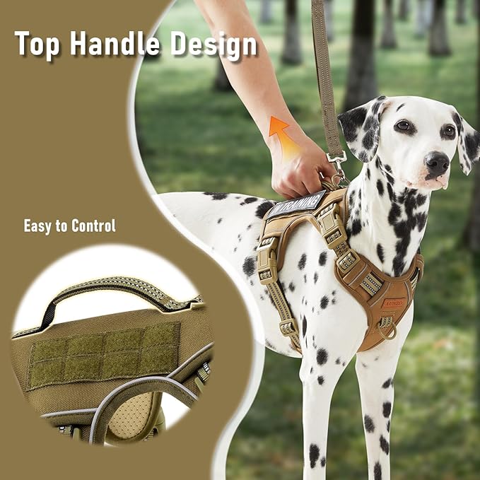 Adjustable No-Pull Tactical Dog Vest Harness for Big Dog Breeds, Siberian Husky Labrador Golden Retriever, Reflective Breathable Oxford Material, Front Leash Clip Control, Army Green, L