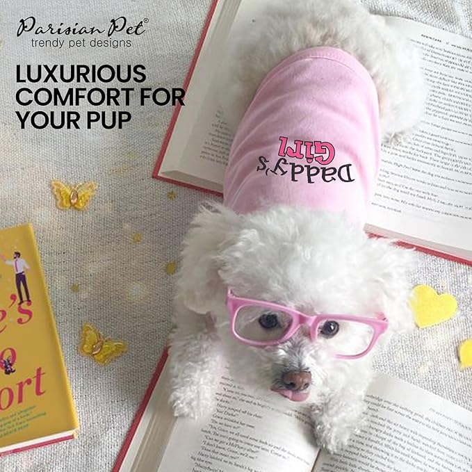 Parisian Pet Dog T-Shirt with Embroidered 'Daddy’s Girl' Words - 100% Cotton, Breathable Sleeveless Girl Dog Clothes - Machine Washable Shirt for Large Dogs, 3XL