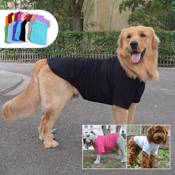 Lovelonglong Pet Clothing Dog Costumes Basic Blank T-Shirt Tee Shirts for Medium Large Dogs Black XXL+