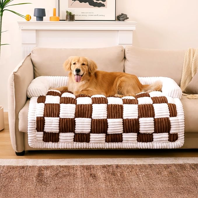 FUNNY FUZZY Pet Couch Covers for Sofa, Dog Couch Bed for Furniture Protector, Pet Bed Mat, Couch Cover for Dogs Washable Non Slip, X-Large, Brown